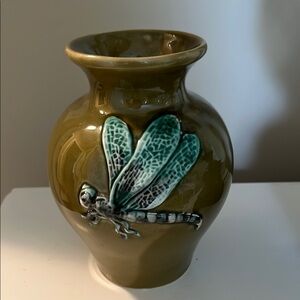 Olive Green Dragonfly Vase